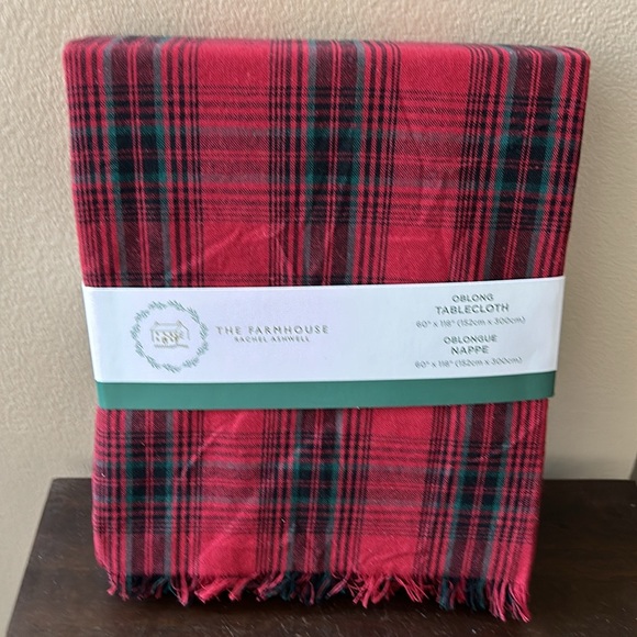 Other - The Farmhouse Rachel Ashwell Christmas Tablecloth Plaid 60”x118” Oblong Red